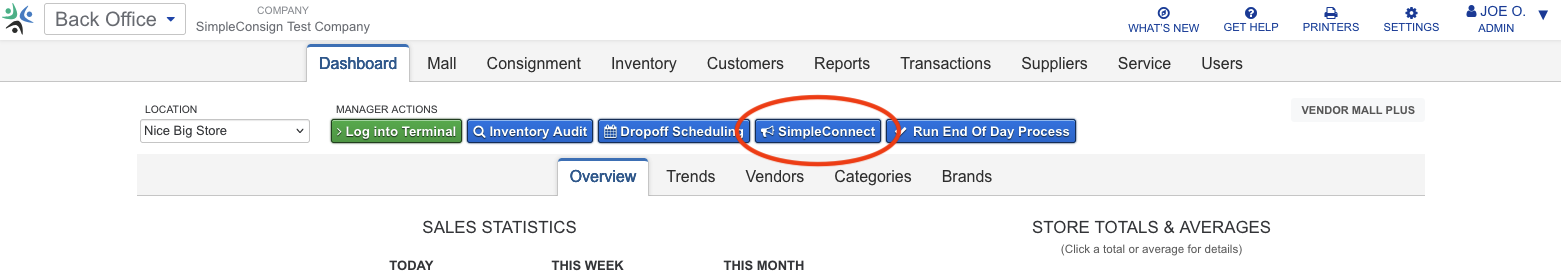 The SimpleConnect button in SimpleConsign