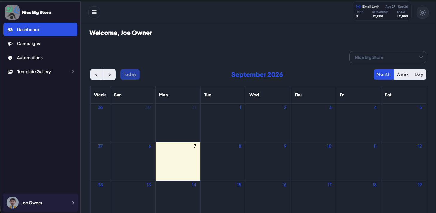 Dashboard calendar view